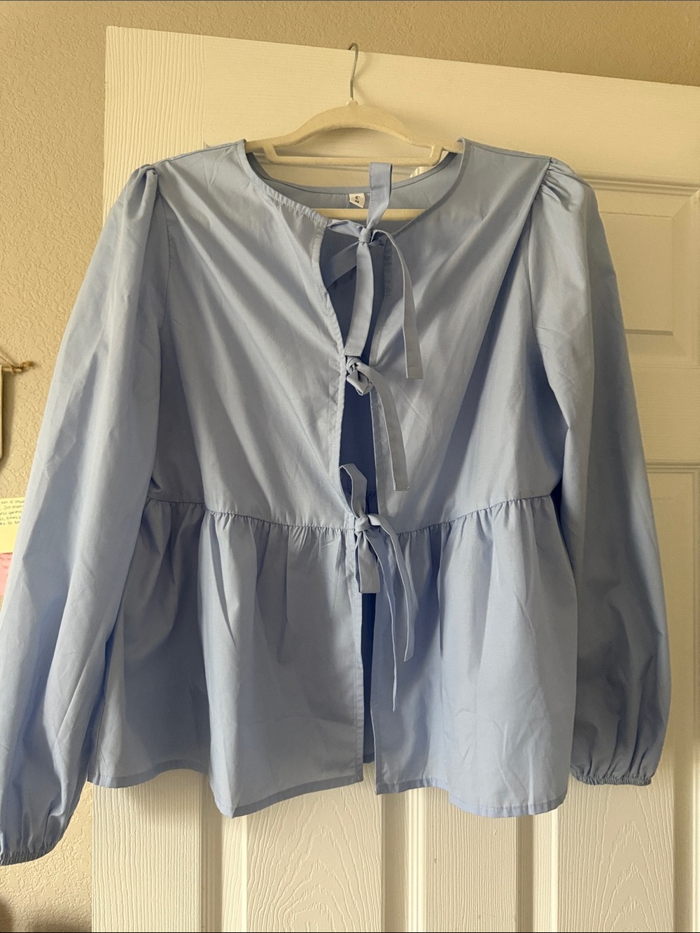 Amazon Light Blue Tie-Front Peplum Blouse